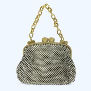 Whiting & Davis Alumesh Metal Mesh Purse Celluloid Frame Chain Strap VTG 50s USA